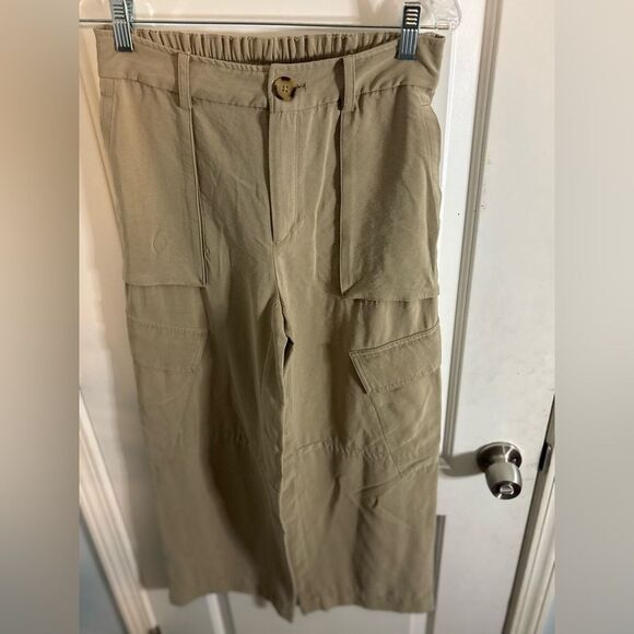 Mango Tan Wide Leg Pants with High Waisted Pocket Cargo Pants size 4 EUC - Picture 3 of 5